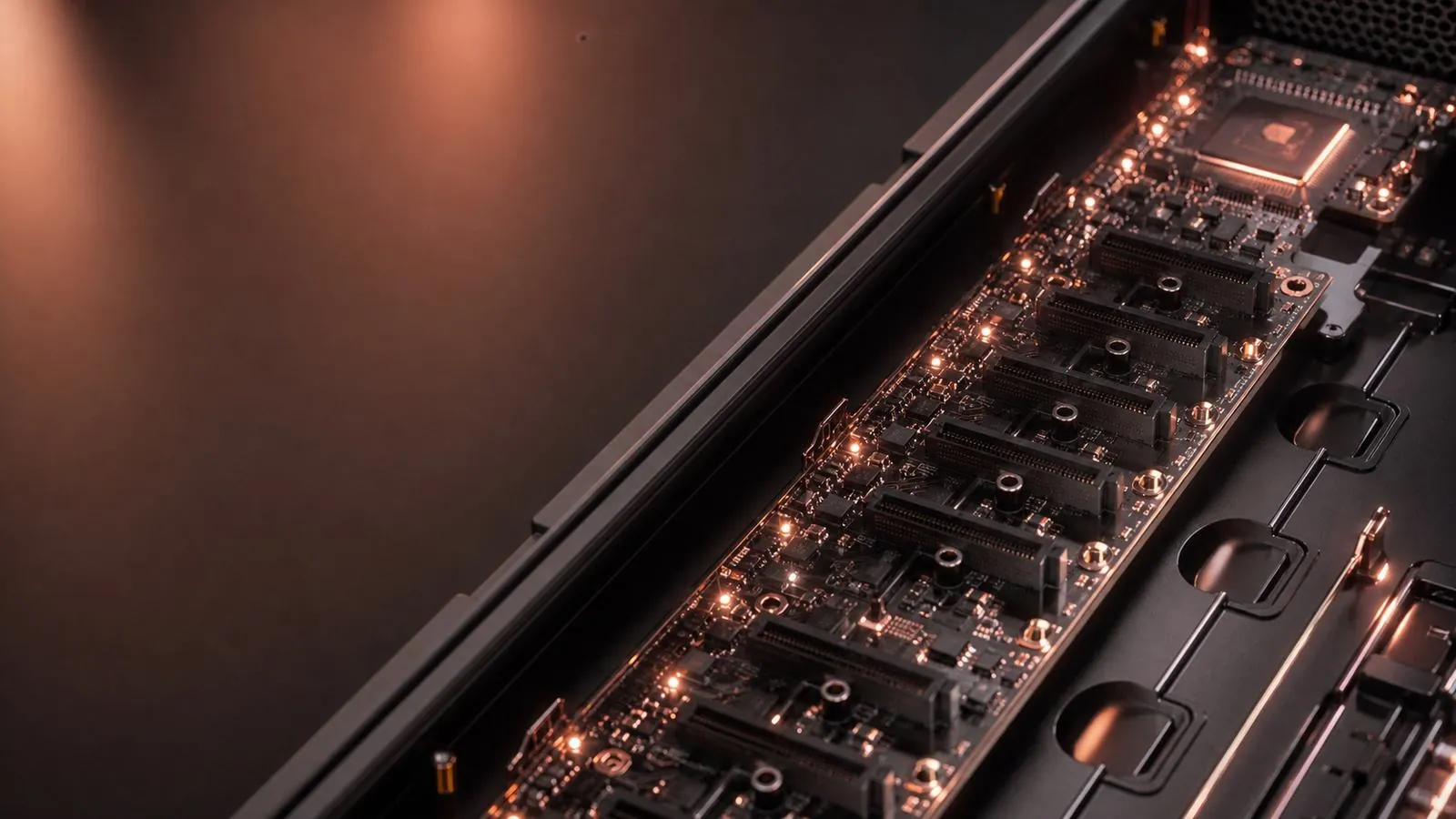 Smart Backplane with a glowing rose-gold confidential sensor mesh.