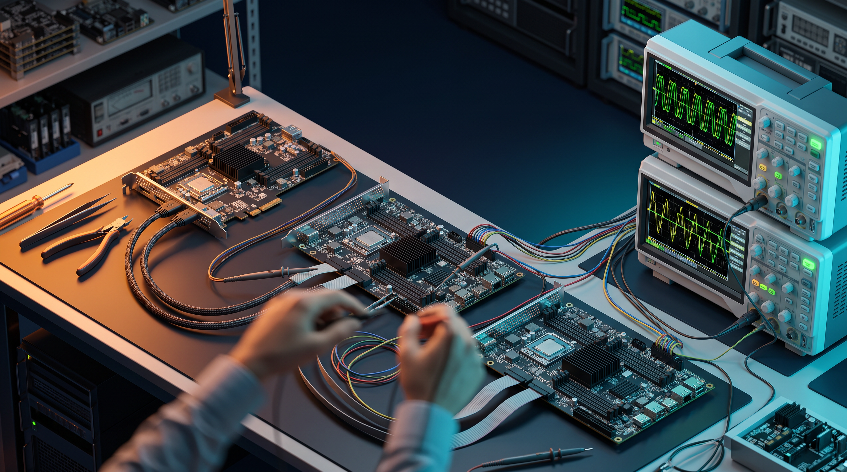 PCIe Gen4 Fabric Backplane during OEM integration in the Datafabrix hardware lab.